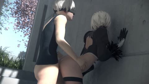 2B standing doggystyle sex
