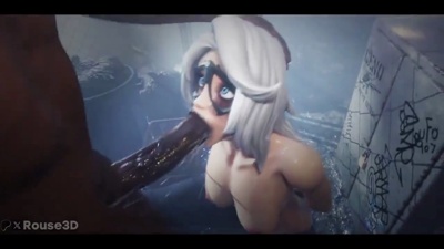 Black Cat Gagging on Huge Black Cock