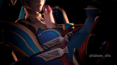 Sona's big boobs still can't fit Vayne's huge futa cock
