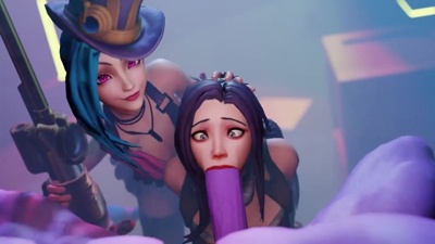 Jinx teaching Caitlyn how to deepthroat