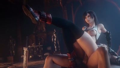Tifa bounces on his Femboy Cock